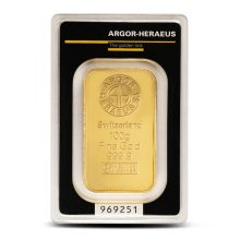 100 Gram Argor Heraeus Gold Bar (New w Assay)