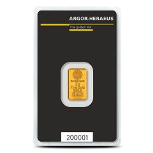 2 Gram Argor Heraeus Gold Bar (New w Assay)