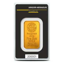 20 Gram Argor Heraeus Gold Bar (New w Assay)