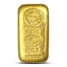 100 Gram Argor Heraeus Cast Gold Bar (New w Assay)