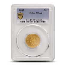1889 $3 Indian Princess Gold Coin PCGS MS63