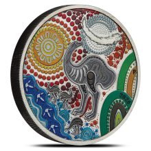 2025 2 oz Antique Colorized Australian Silver Emu Utingat Coin (Box + CoA)