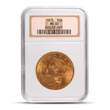 1875 Pre-33 $20 Liberty Gold Double Eagle Coin NGC MS63