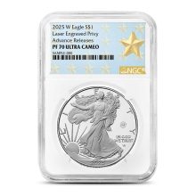 2025-W 1 oz Proof Laser Beam Privy American Silver Eagle Coin NGC PF70 UCAM AR