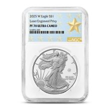 2025-W 1 oz Proof Laser Beam Privy American Silver Eagle Coin NGC PF70 UCAM