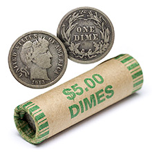 90% Silver Barber Dimes ($5 FV, Circulated)